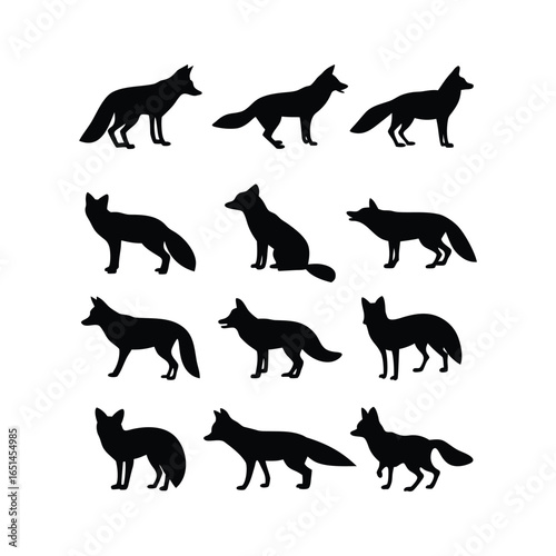 Collection of black fox silhouettes in various poses