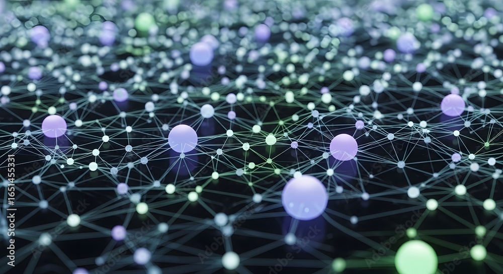 Obraz premium Abstract network of interconnected nodes representing data flow, science, and digital technology