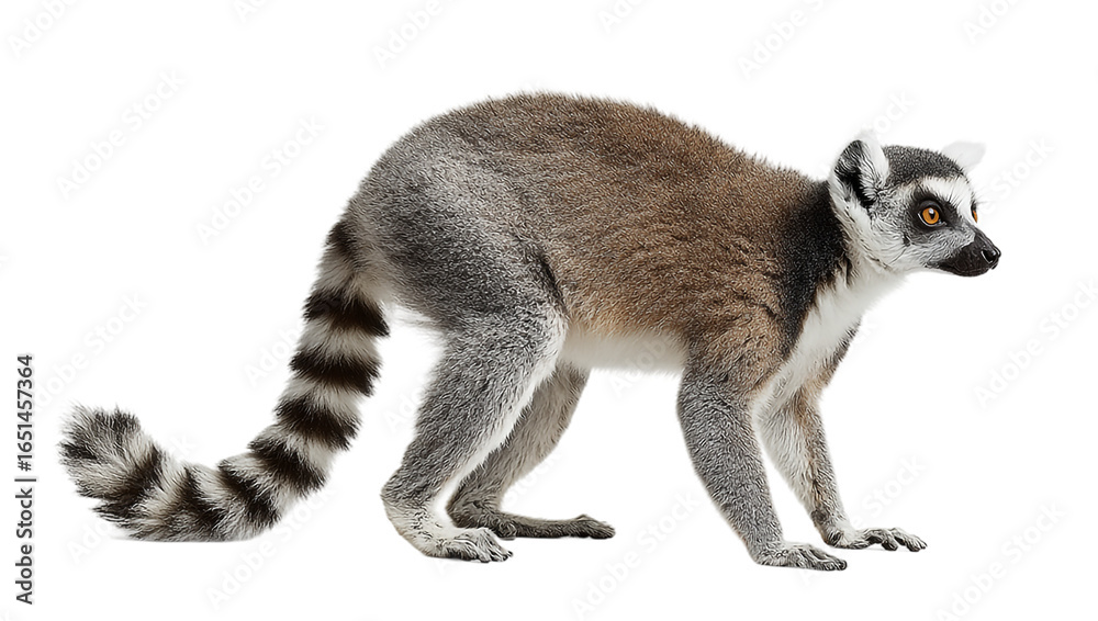 Naklejka premium Ring tailed lemur isolated on transparent background in full body shot