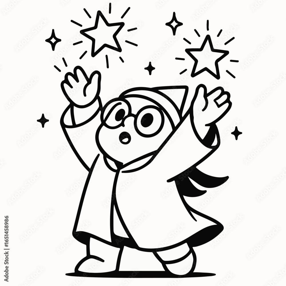 Naklejka premium Cartoon Wizard Illustration – Magical Character for Coloring and Creative ProjectsCute Young Magician Clipart – Wizard Drawing for Kids’ ActivitiesMagical Cartoon Wizard Coloring Page – Fantasy Ar