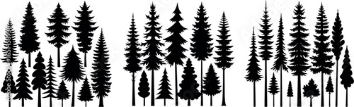 Christmas Tree Set – Black Silhouette Design Isolated Vector