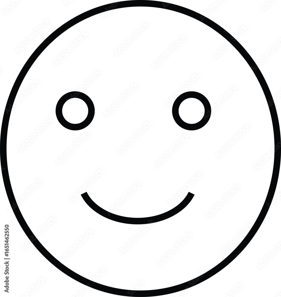 Simple black and white smiley face with circular eyes and a curved mouth on a white background Simple black and white smiley face with circular eyes and a curved mouth on a white background