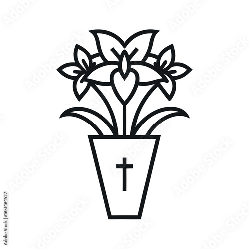 Funeral Bouquet Lilies Outline Line Art Vector