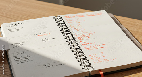 Open planner with work tasks and personal activities written side by side