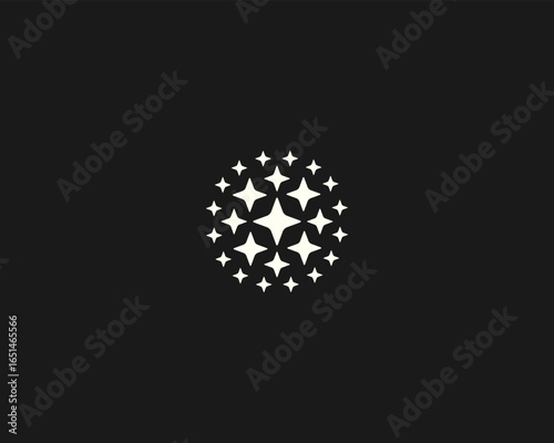 Abstract vector logo from isolated stars. Creative f firework space black and white symbol. Flat rating award minimalistic vector icon logotype.