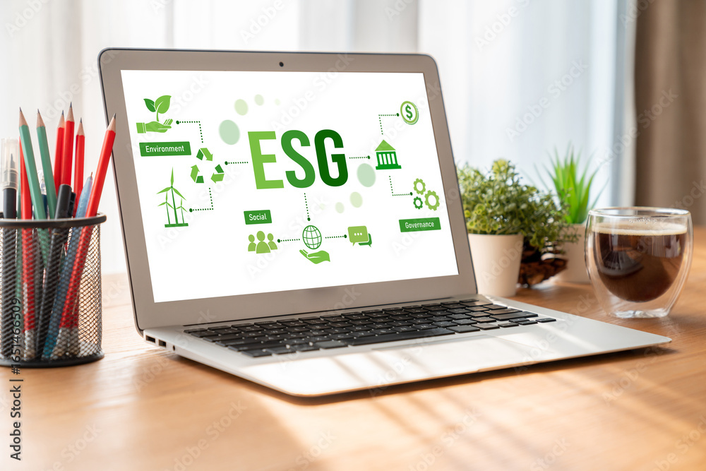 Fototapeta premium ESG environmental social governance policy for modish business to set a standard to achieve high ESG score