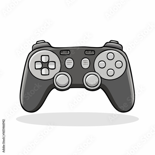 Black game controller illustration on plain surface for interactive entertainment