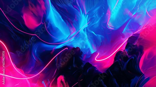 Illustration abstraite futuriste aux lumières néon et courbes fluides