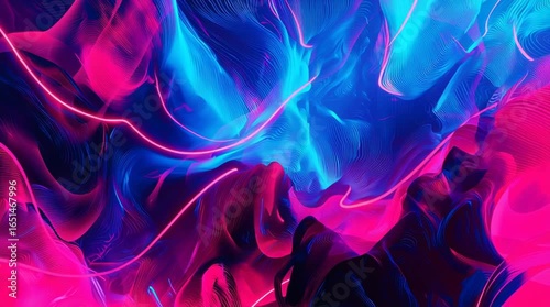 Illustration abstraite futuriste aux lumières néon et courbes fluides