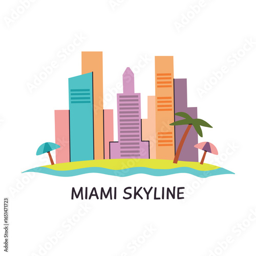 Miami Skyline icon clipart logotype isolated illustration