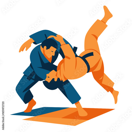 Dynamic judo throw in modern gradient style