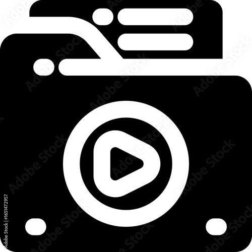 video file glyph icon. Strong and solid vector icon for websites, mobile interfaces, presentations, and visual branding. High quality and easy to edit.