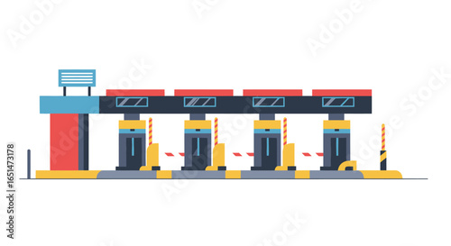 Stylized flat vector illustration of a toll gate station building design
