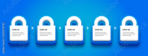 Five section infographic with blue lock type editable labels