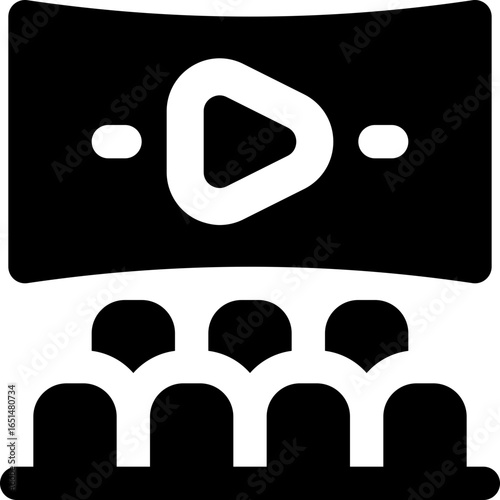 cinema glyph icon. Strong and solid vector icon for websites, mobile interfaces, presentations, and visual branding. High quality and easy to edit.