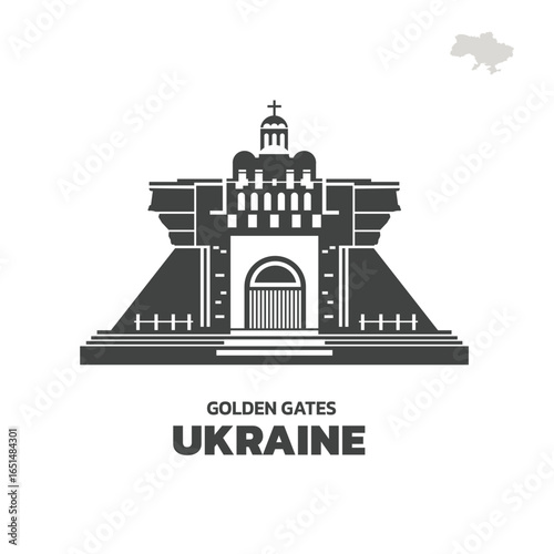 ukraine building landmark, cultural building icon in ukraine, golden gates in Flat style