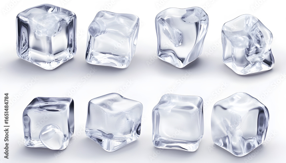 Naklejka premium Transparent ice cubes with crystal clear surfaces and realistic frozen texture for beverage industry presentations