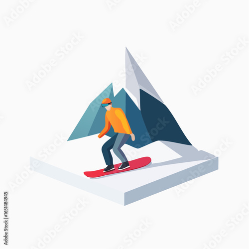 Snowboardeur, glisse, plaisir, sport d'hiver, neige et montagne, fond blanc 