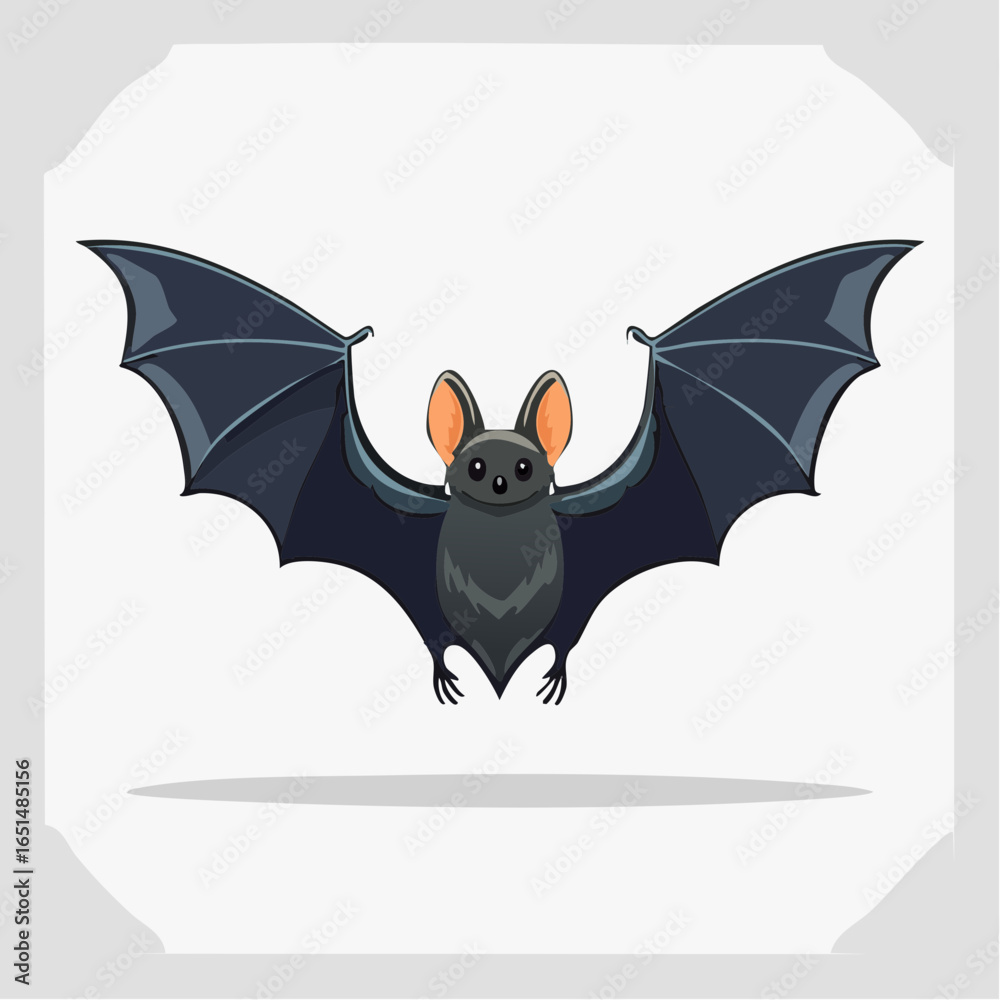 Fototapeta premium Jolie chauve-souris noire sur fond blanc, mignon, naïf