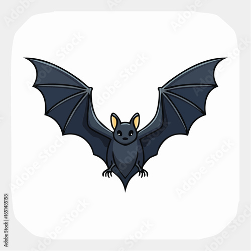 Jolie chauve-souris noire sur fond blanc, mignon, naïf