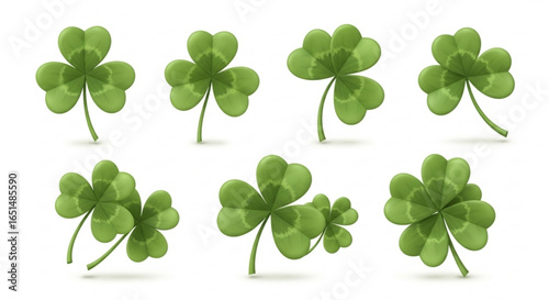 Green shamrocks, lucky clovers on a plain background for St. Patrick's Day