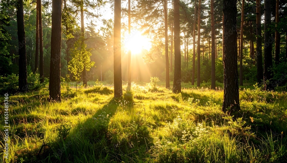 Fototapeta premium Sunset in Pine Forest.