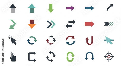 Colorful arrow collection, direction indicators for navigation and user interface