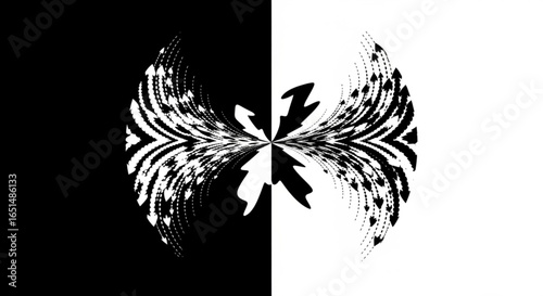 Symmetrical arrow pattern on black and white background, direction, movement