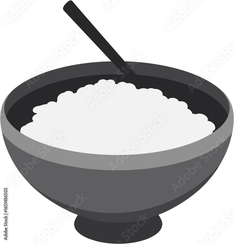 Flat vector rice bowl icon, minimalistic design, culinary symbolism