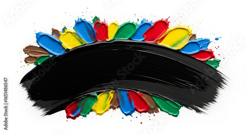Colorful paint strokes with black paint stroke on a white background, art
