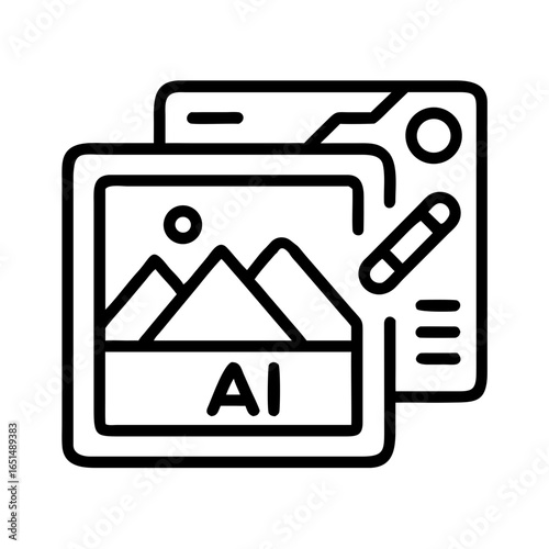 Graphic design software icon with picture frame and editor tools for creativity and art concept. Vector illustration in outline style for application interface