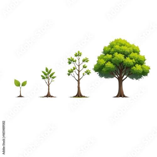 Green tree with leaves isolated on white background