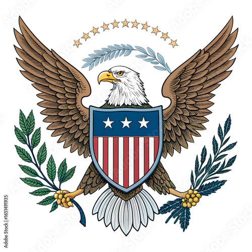 Great Seal of the United States: Bald Eagle, Shield, and Olive Branches