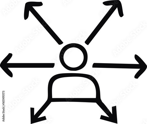 Person Icon with Arrows Showing Multiple Choices and Opportunities

