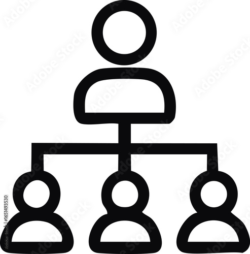 An organizational chart icon using people avatars to illustrate a team's hierarchical structure, leadership, and management.
