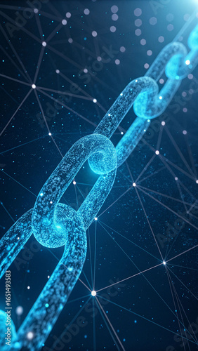 Glowing blue digital chain network abstract background