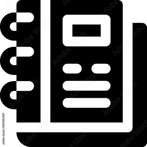 notebook glyph icon. Strong and solid vector icon for websites, mobile interfaces, presentations, and visual branding. High quality and easy to edit.