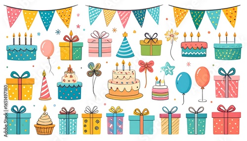Colorful birthday party elements