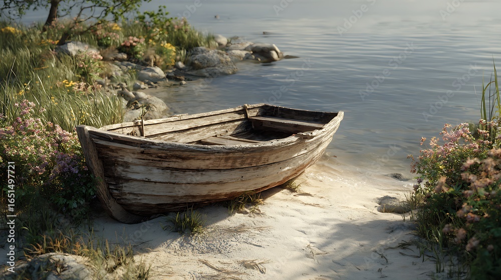 Obraz premium Rustic abandoned boat by peaceful lake water wallpaper images