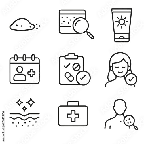 Minimalist outline icons for skin care and health themes
