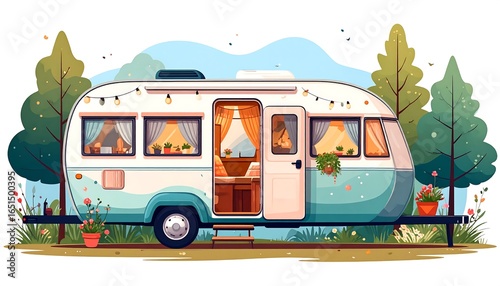 Colorful campervan in a summer landscape (1)