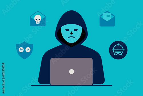 Funny cartoon zombie android businessman with a laptop, 3d vector illustration