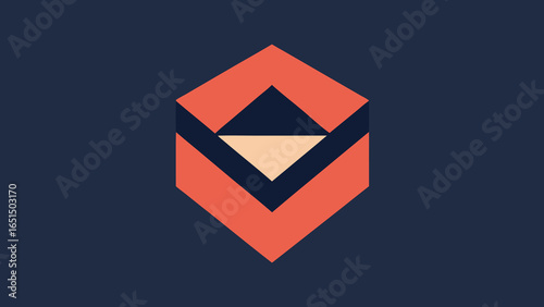 Free Download Abstract Geometric Logo Emblem in Coral and Navy Blue vector illustration transparency background - GFXLoad
