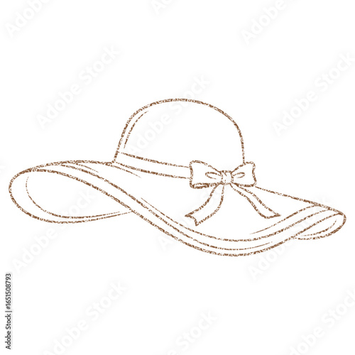 Elegant Brown Sun Hat with Bow Illustration Graceful Summer Accessory for Fashionable Sun Protection Vintage Style Design