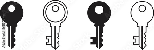 key icon, black and white design, house key, security symbol, door lock, vintage key, access tool, locksmith graphic, metal key