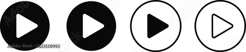 play button icon set, media symbol, video play graphic, black and white design, multimedia icon, start button, audio visual symbol