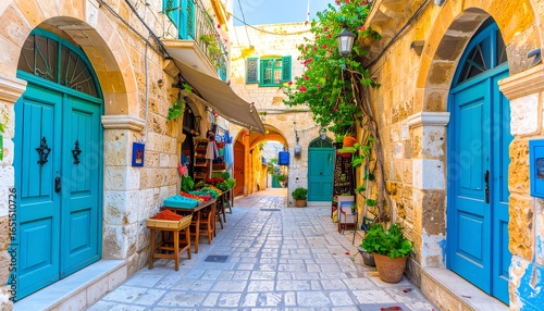 Fototapeta Naklejka Na Ścianę i Meble -  Mediterranean alleyway shops