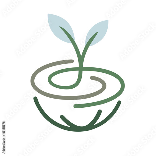 Intertwined Growth Rings with Suspended Leaves, Symbolizing Rebirth for Eco-Marketing and Reforestation Digital Branding Designs.
