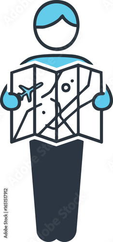 Tourist with a Map Icon Navigating Travel Adventures and Exploring New Destinations