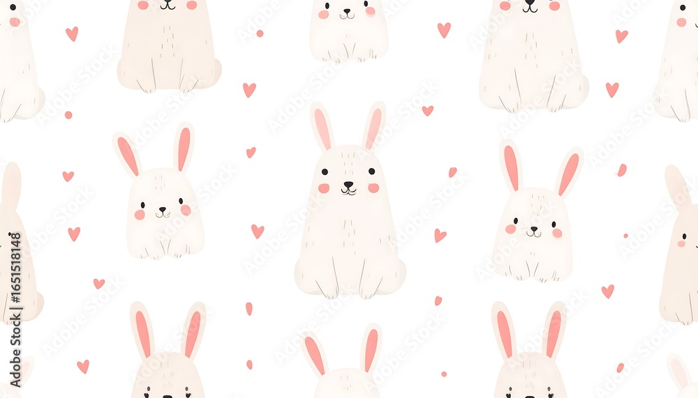Obraz premium Cute white rabbits in a repeating pattern.
